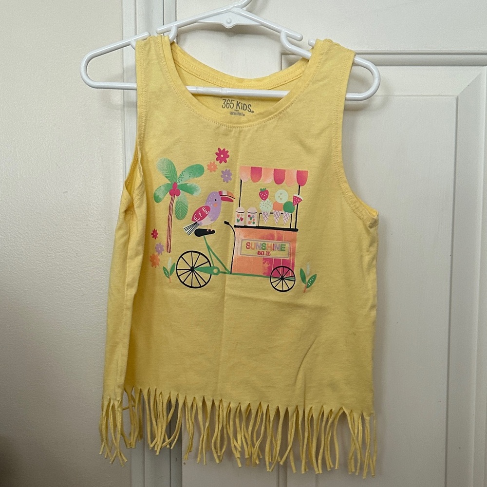 365 Kids Yellow Fringe Tank Top with Ice Cream Cart Design